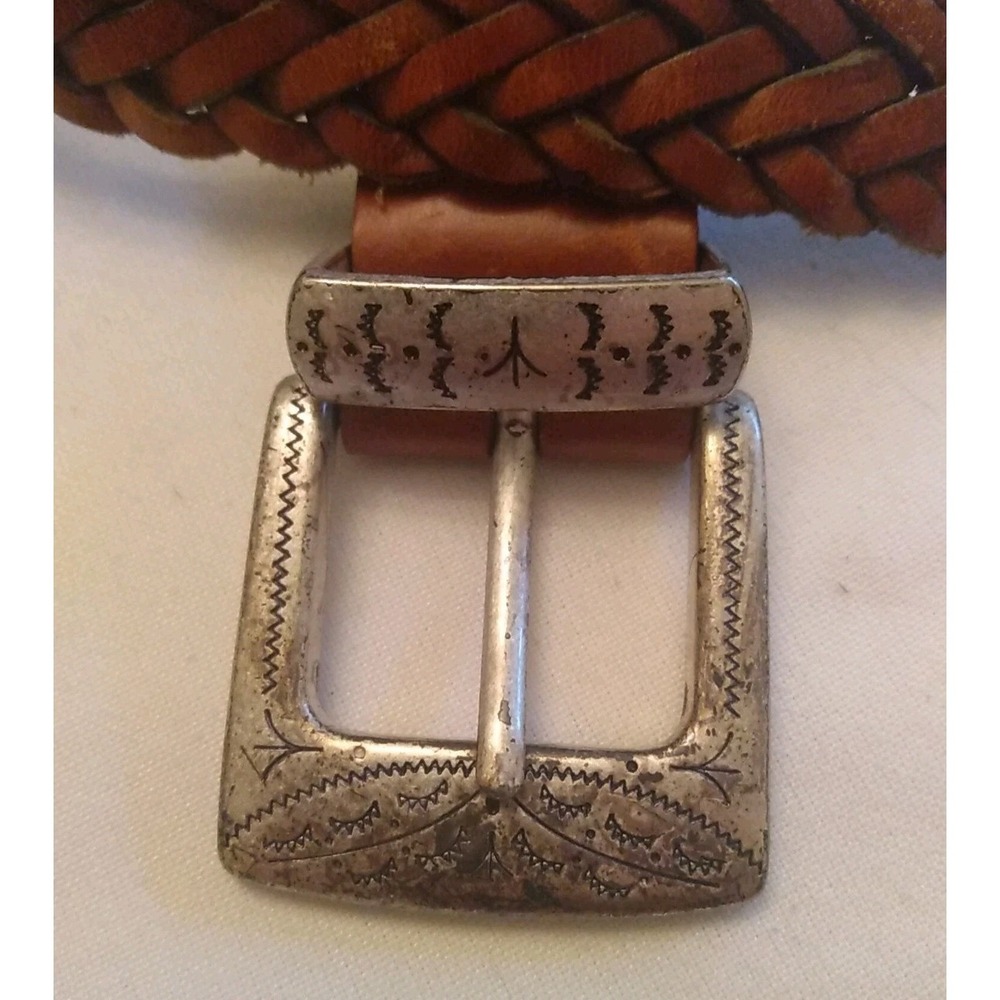 Ann Taylor Brown Leather Braided Belt, Decorative Metal Accents Size L Vintage - Picture 3 of 5